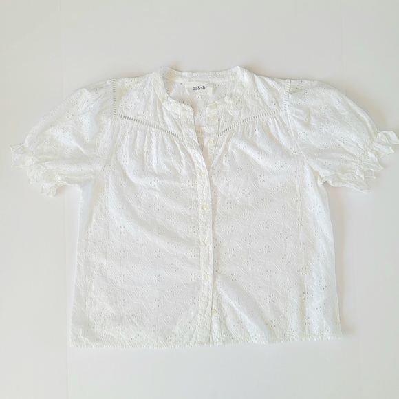 Ba&sh Birkin Cotton Eyelet Short Sleeve Blouse, M, Ecru/soft white, French chic - Picture 4 of 10